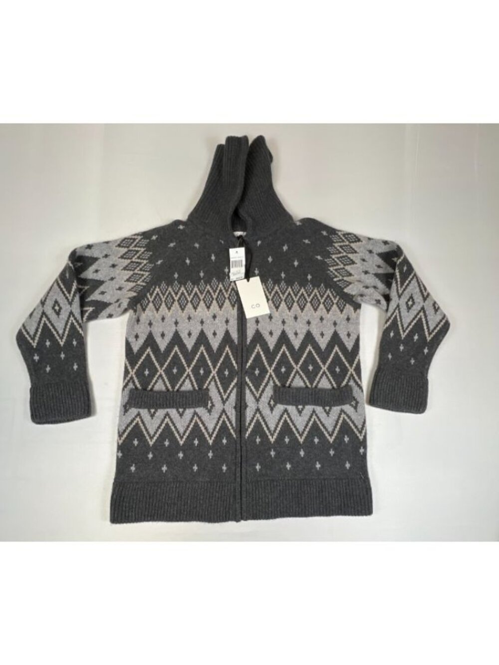 Co Collection Luxury Wool Cashmere Hooded S Zip Sweater Jacket Charcoal Grey